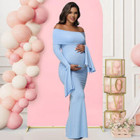Off-Shoulder Bodycon Maternity Gown for Moms | Long Sleeve Mama Baby Shower Maxi Dress | Can Mama