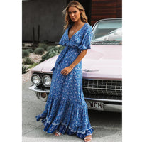 Floral Print Boho Maxi Dress for Moms | Cotton Deep V-Neck Loose Mama Summer Hippie Dress | Can Mama