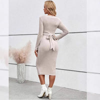 Twist Front Slim Fit Maternity Dress for Moms | Long Sleeve Mama Elegant Pregnancy Dress | Can Mama