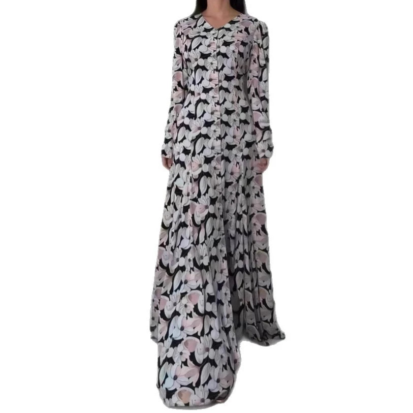 Printed Long Sleeve Maxi Dress for Moms | Stylish Mama Elegant Long Dress | Can Mama