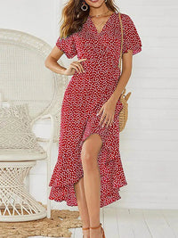 Floral Chiffon Beach Maxi Dress for Moms | Boho Ruffles Wrap V-Neck Mama Summer Party Dress | Can Mama
