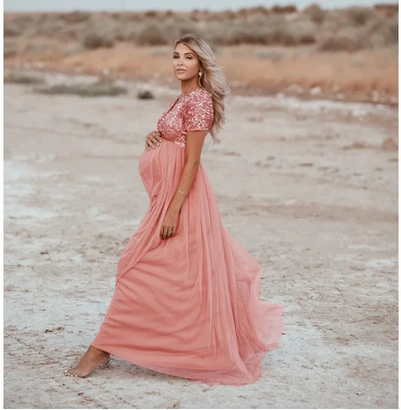 Sexy Maternity Photography Dress for Moms | Elegant Mama Pregnancy Photoshoot Props Gown | Can Mama