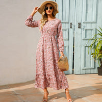 Bohemian Casual Maxi Dress for Moms | Full Sleeve High Waist Mama Beach Chiffon Floral Dress | Can Mama