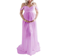 Off-Shoulder Short Sleeve Maternity Photoshoot Dress for Moms | Mama Pregnancy Photo Dress | Can Mama