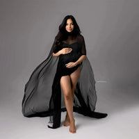 Black Chiffon Cape Maternity Dress for Moms | Elegant Mama Baby Shower Photography Maxi Dress | Can Mama