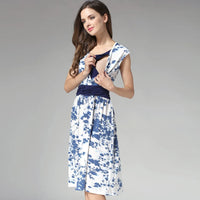 Summer Sleeveless Breastfeeding Dress for Moms | Printed V-Neck Mama Nursing Lactation Dress | Can Mama