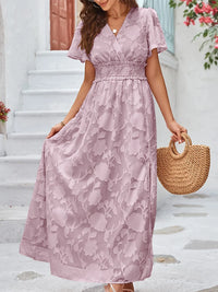 Casual V-Neck Puff Sleeve Maxi Dress for Moms | Summer Elegant Mama Flowy Thigh Slit Dress | Can Mama