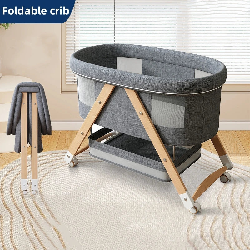 Multifunctional Wooden Baby Bassinet | Foldable Mobile Adjustable Rocking Bed | Can Mama