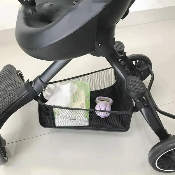 Stroller Bottom Organizer Bag for Moms | Universal Mesh 3D Tissue Toy Storage Basket | Can Mama