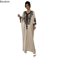Muslim Maxi Dress for Moms | V-Neck Loose Robe Mama Ramadan Elegant Kaftan Abaya Dress | Can Mama