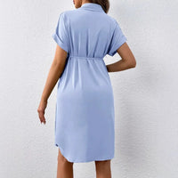 Short Sleeve Button Casual Maternity Dress for Moms | Summer Mama Pregnancy Everyday Dress | Can Mama