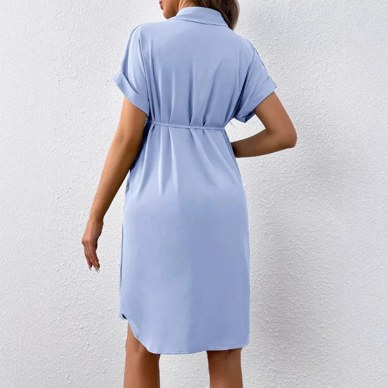 Short Sleeve Button Casual Maternity Dress for Moms | Summer Mama Pregnancy Everyday Dress | Can Mama