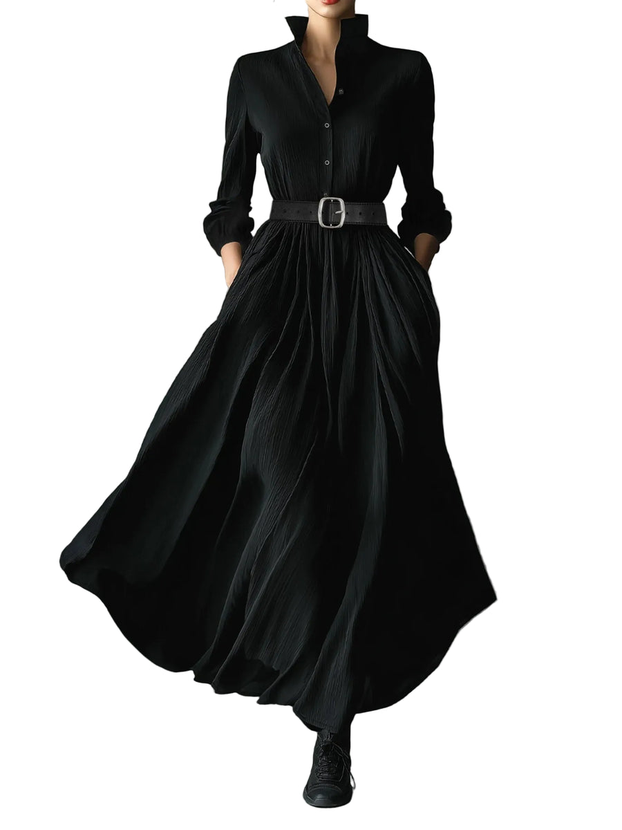 Black Textured Maxi Dress for Moms | Elegant Mama Casual Long Dress | Can Mama