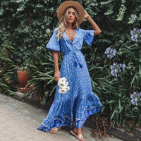 Floral Print Boho Maxi Dress for Moms | Cotton Deep V-Neck Loose Mama Summer Hippie Dress | Can Mama