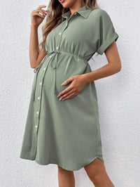 Short Sleeve Button Casual Maternity Dress for Moms | Summer Mama Pregnancy Everyday Dress | Can Mama