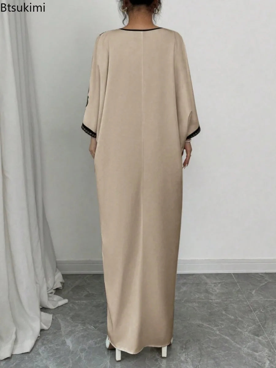 Muslim Maxi Dress for Moms | V-Neck Loose Robe Mama Ramadan Elegant Kaftan Abaya Dress | Can Mama