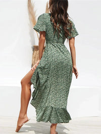 Floral Chiffon Beach Maxi Dress for Moms | Boho Ruffles Wrap V-Neck Mama Summer Party Dress | Can Mama