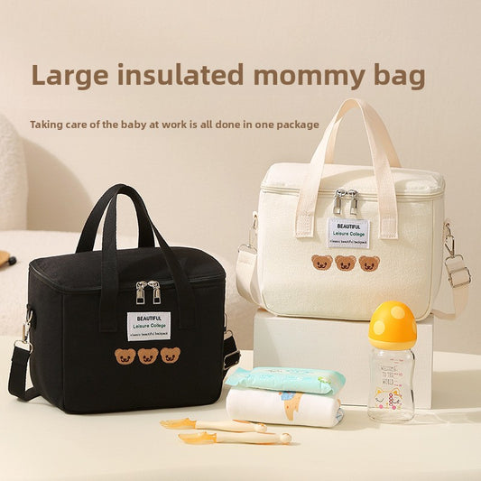 Canvas Insulated Mother Baby Bag | Embroidered Design Diaper Tote | Stylish Mommy Bag | Can Mama