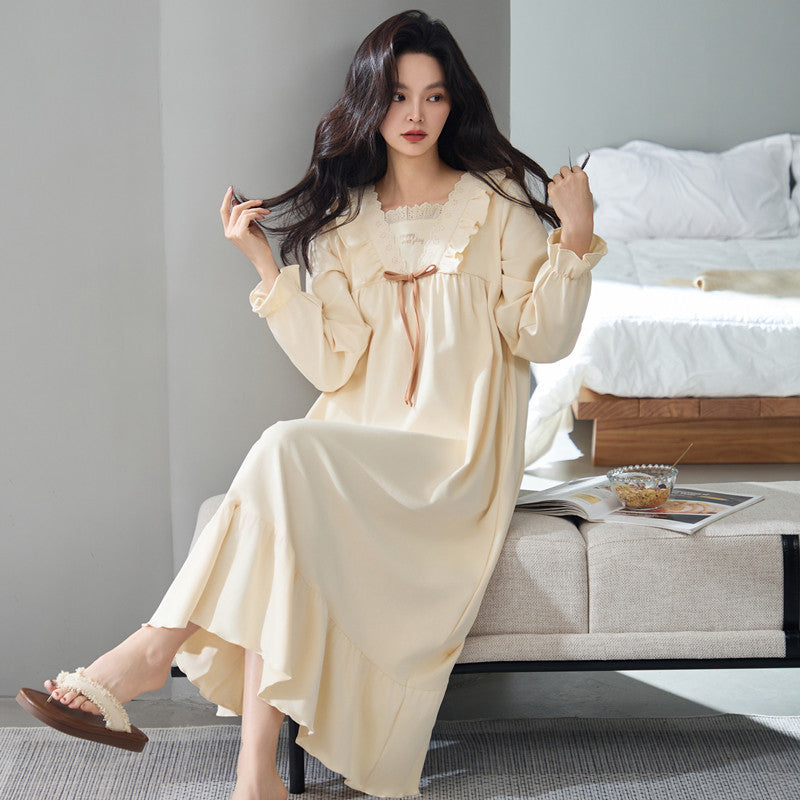 Pure Cotton Nightgown for Moms | Long-Sleeve Loose Fit Mama Maternity Loungewear Plus Size | Can Mama