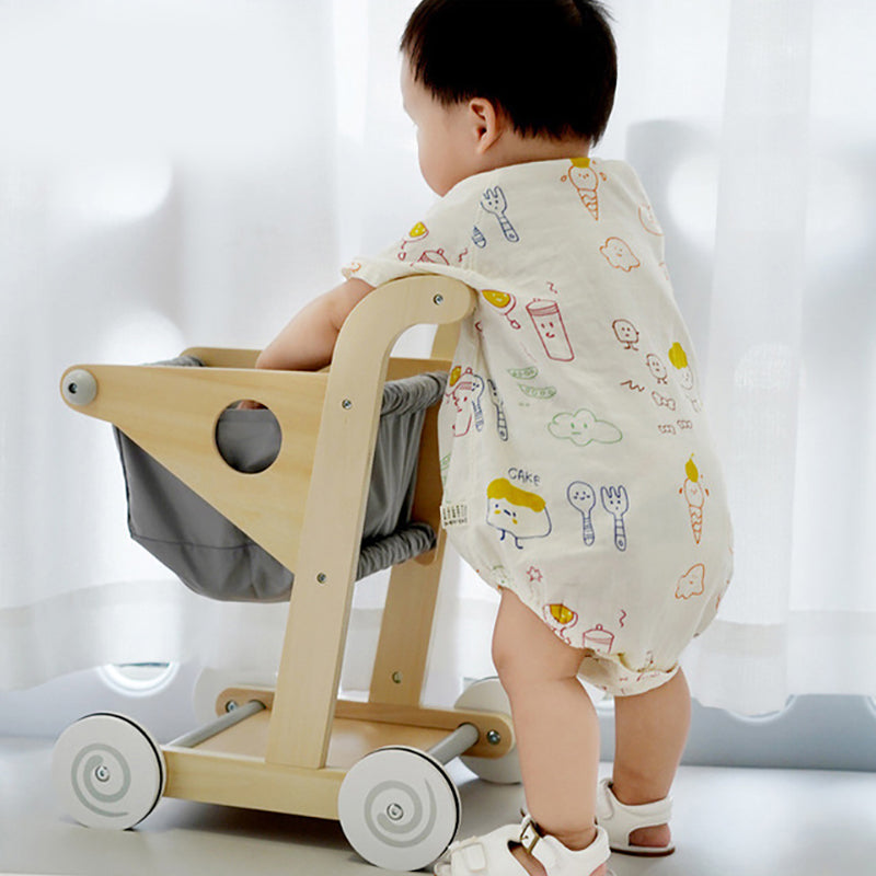 Wooden Toddler Pretend Play Supermarket Shopping Cart | Can Mama