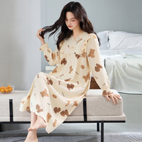 Pure Cotton Nightgown for Moms | Long-Sleeve Loose Fit Mama Maternity Loungewear Plus Size | Can Mama
