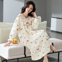 Pure Cotton Nightgown for Moms | Long-Sleeve Loose Fit Mama Maternity Loungewear Plus Size | Can Mama