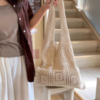 Hollow-Out Knitted Beach Tote Bag